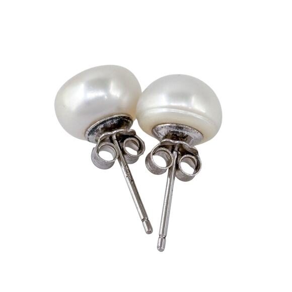 Estate Sterling Silver 925 8.1mm White Pearl Stud Earrings - Picture 6 of 8